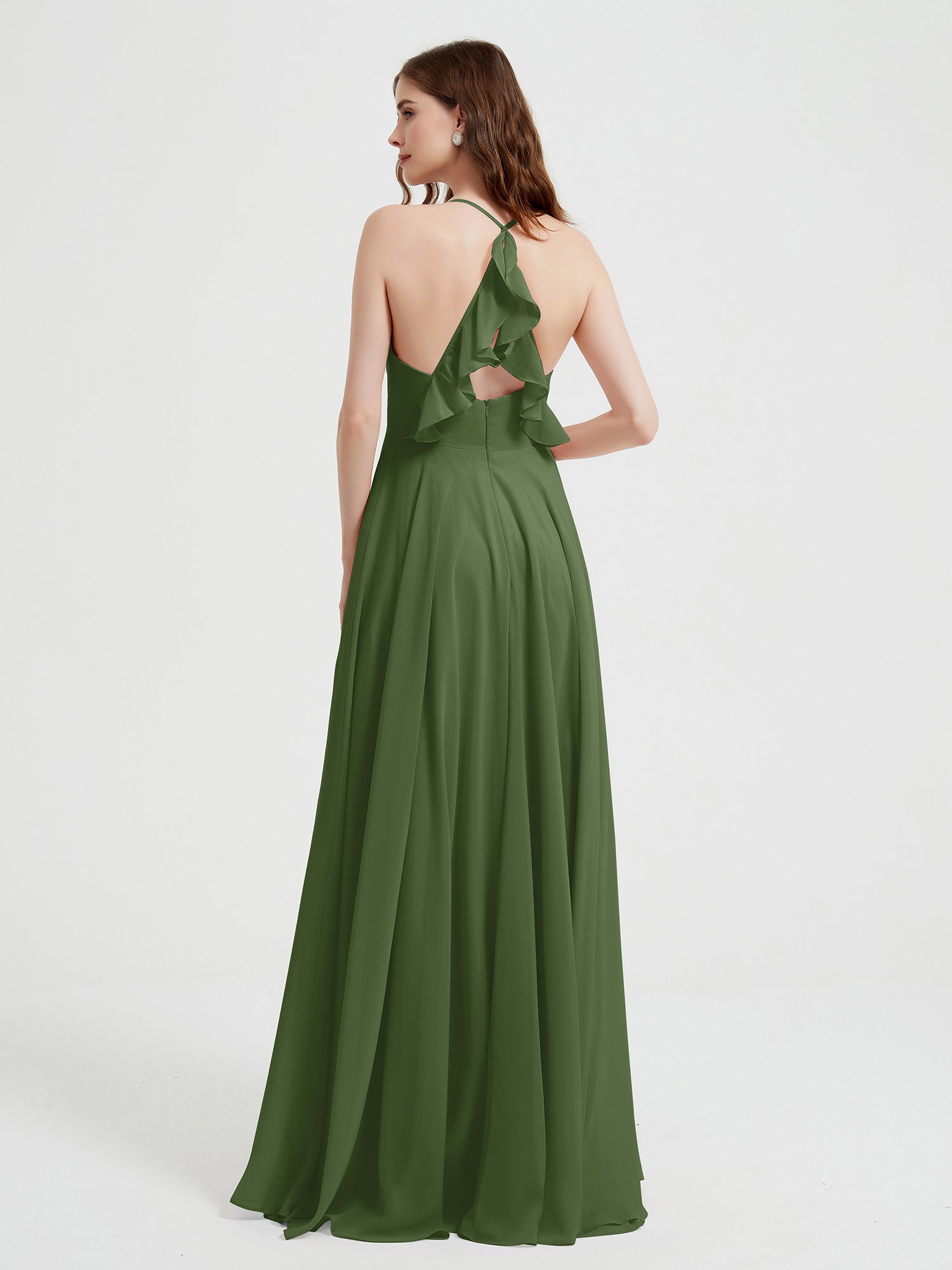V-neck Bridesmaid Dress with Cross Back Moss